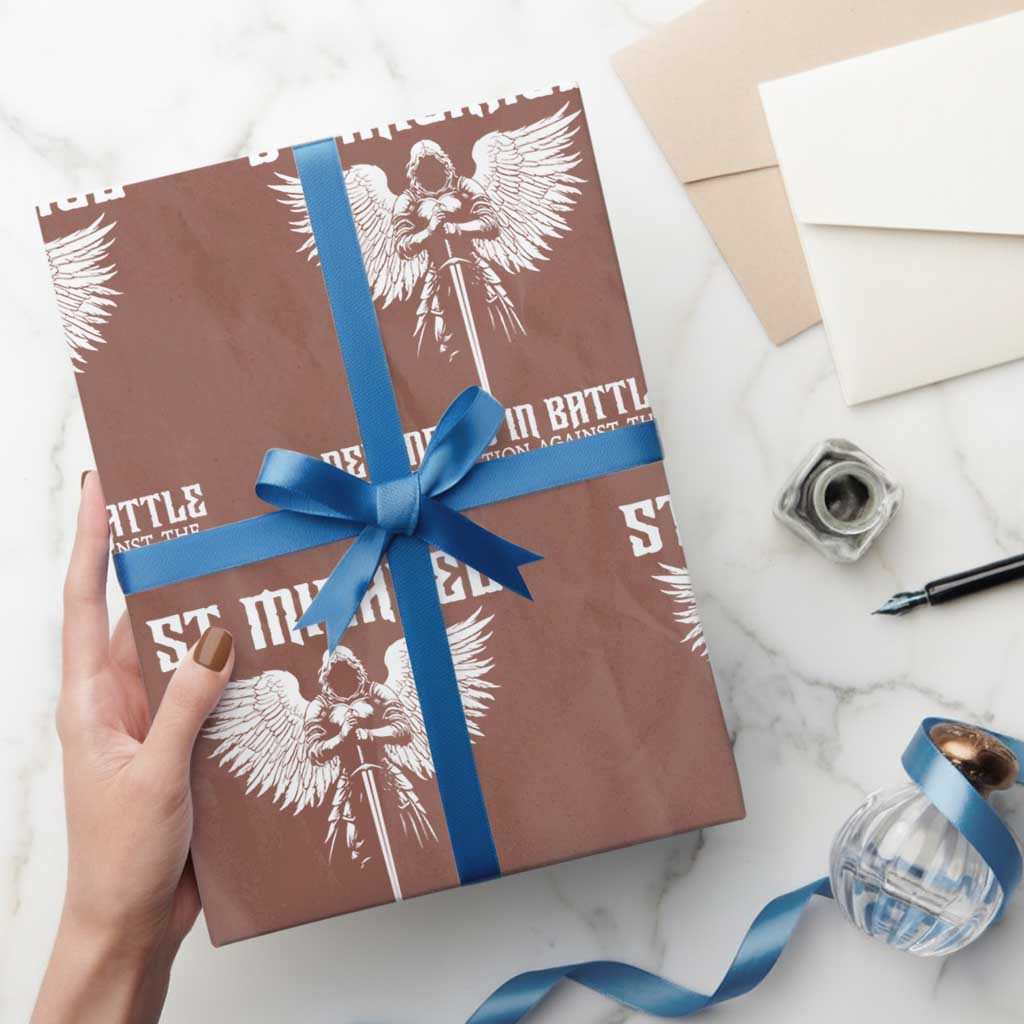 Saint Michael Defend Us In Battle Wrapping Paper Roll Christian Faith Gift TS12 Mocha Print Your Wear