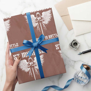 Saint Michael Defend Us In Battle Wrapping Paper Roll Christian Faith Gift TS12 Mocha Print Your Wear