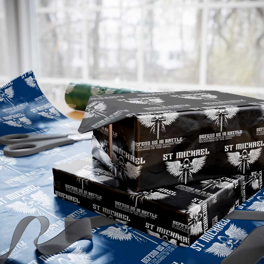 Saint Michael Defend Us In Battle Wrapping Paper Roll Christian Faith Gift TS12 Black Print Your Wear