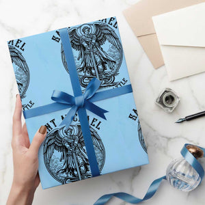 Saint Michael Heavenly Warrior Wrapping Paper Roll Defend Us In Battle TS12 Light Blue Print Your Wear
