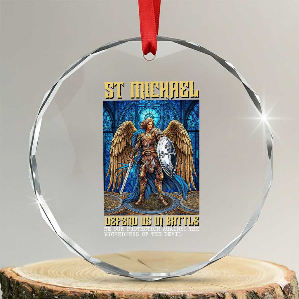 Saint Michael Prayer Defend Us In Battle Crystal Glass Ornament Religious Gift TS12 Transparent Glass 3'' Circle Print Your Wear