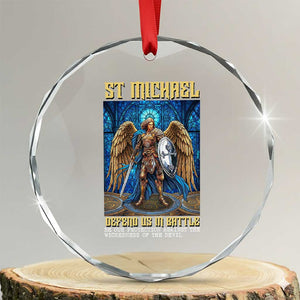 Saint Michael Prayer Defend Us In Battle Crystal Glass Ornament Religious Gift TS12 Transparent Glass 3'' Circle Print Your Wear