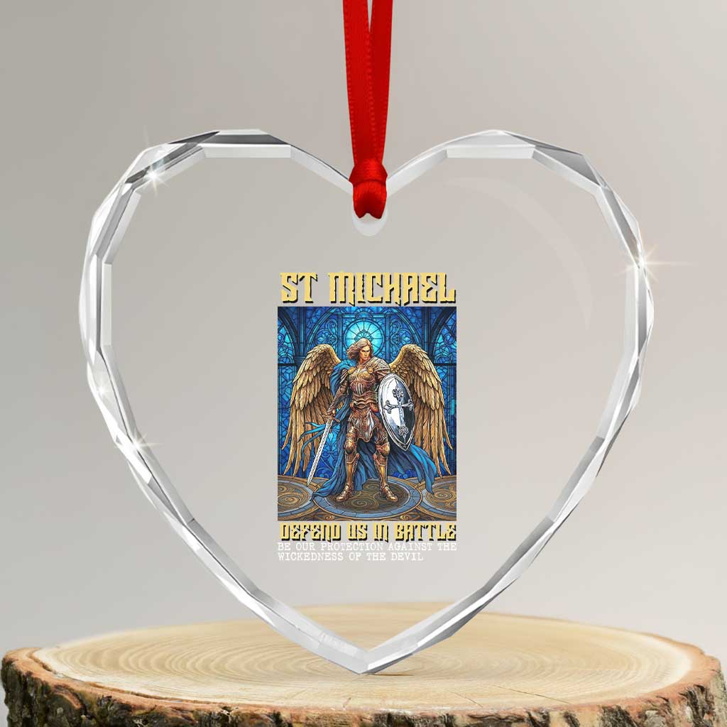 Saint Michael Prayer Defend Us In Battle Heart Crystal Glass Ornament Religious Gift TS12 Transparent Glass 3'' Heart Print Your Wear