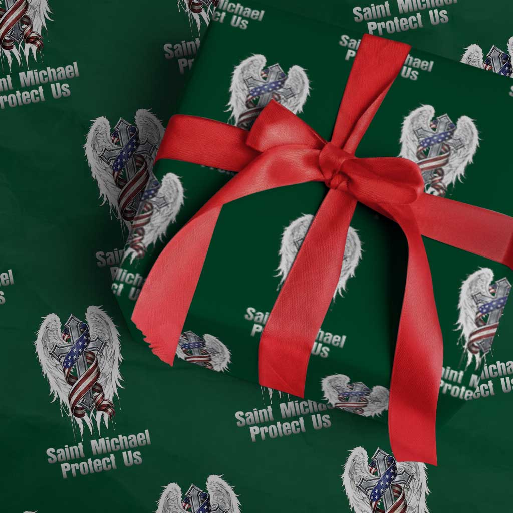 Saint Michael Protect Us American Christian Heritage Wrapping Paper Roll Catholic Faith Gift TS12 Green Print Your Wear
