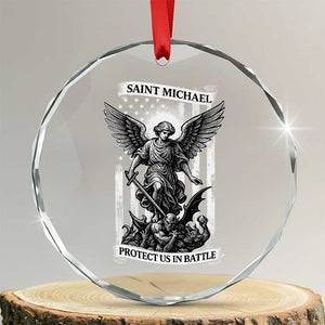 Saint Michael Protect Us In Battle Crystal Glass Ornament American Flag Catholic Christian Faith TS11 Transparent Glass 3'' Circle Print Your Wear