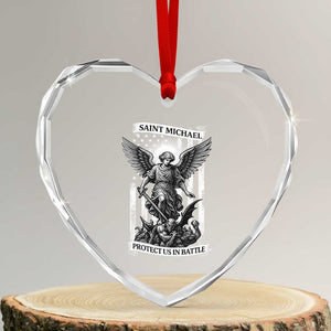 Saint Michael Protect Us In Battle Heart Crystal Glass Ornament American Flag Catholic Christian Faith TS11 Transparent Glass 3'' Heart Print Your Wear