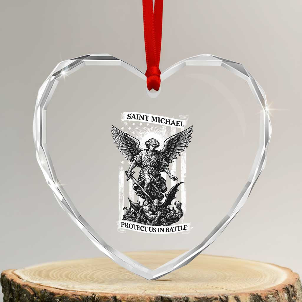 Saint Michael Protect Us In Battle Heart Crystal Glass Ornament American Flag Catholic Christian Faith TS11 Transparent Glass 3'' Heart Print Your Wear