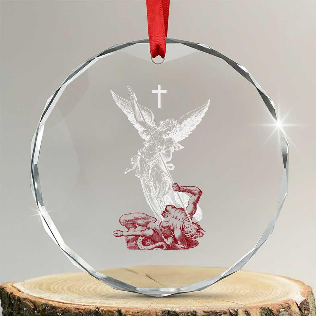 Saint Michael The Archangel Defeating Satan Crystal Glass Ornament TS10 Transparent Glass 3'' Circle Print Your Wear