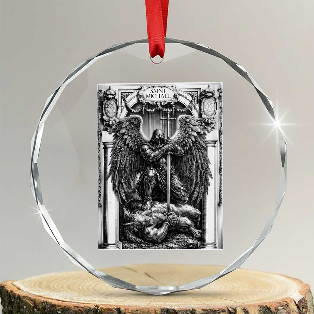 Saint Michael The Archangel Defeating Satan Crystal Glass Ornament Christian Faith Gift TS12 Transparent Glass 3'' Circle Print Your Wear