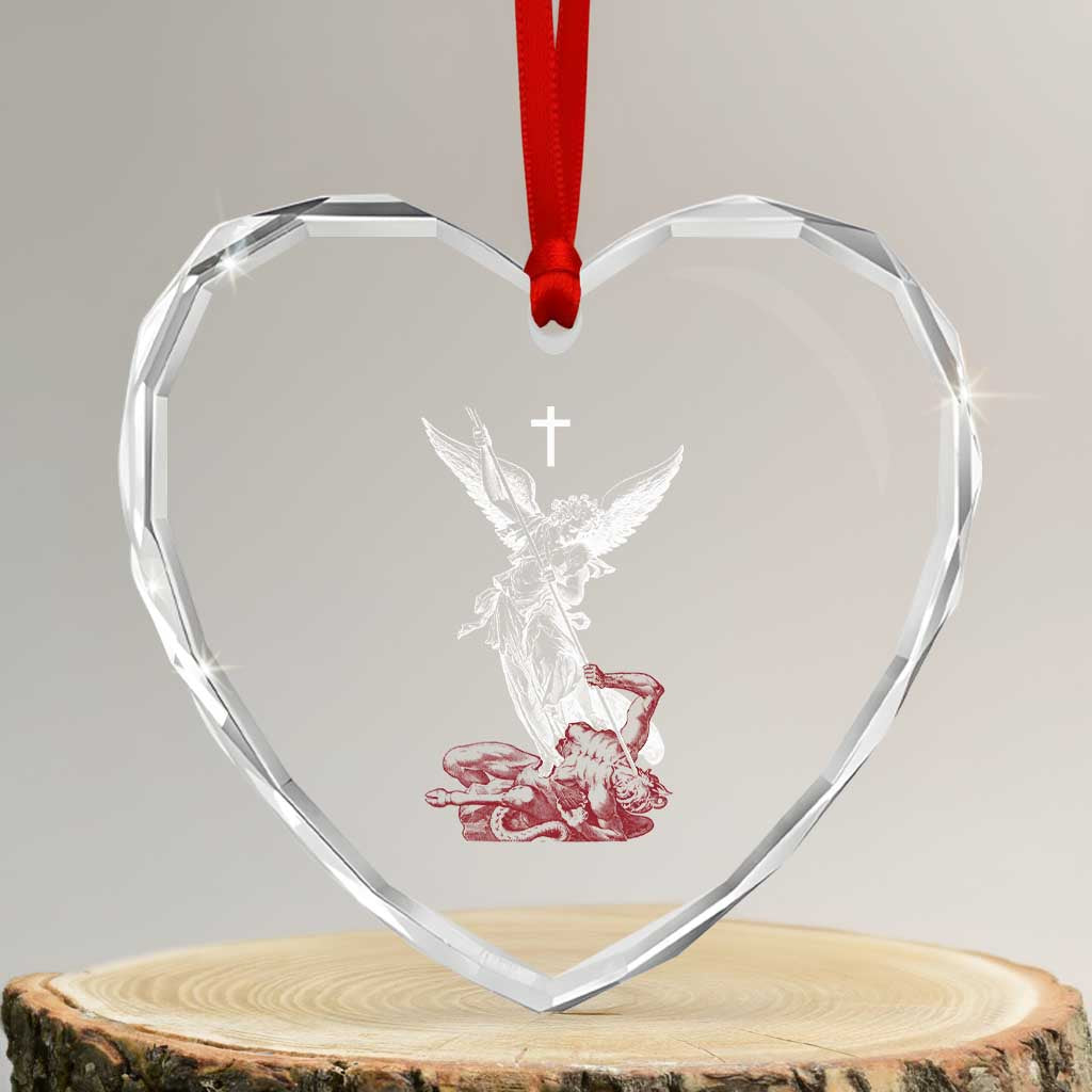 Saint Michael The Archangel Defeating Satan Heart Crystal Glass Ornament TS10 Transparent Glass 3'' Heart Print Your Wear