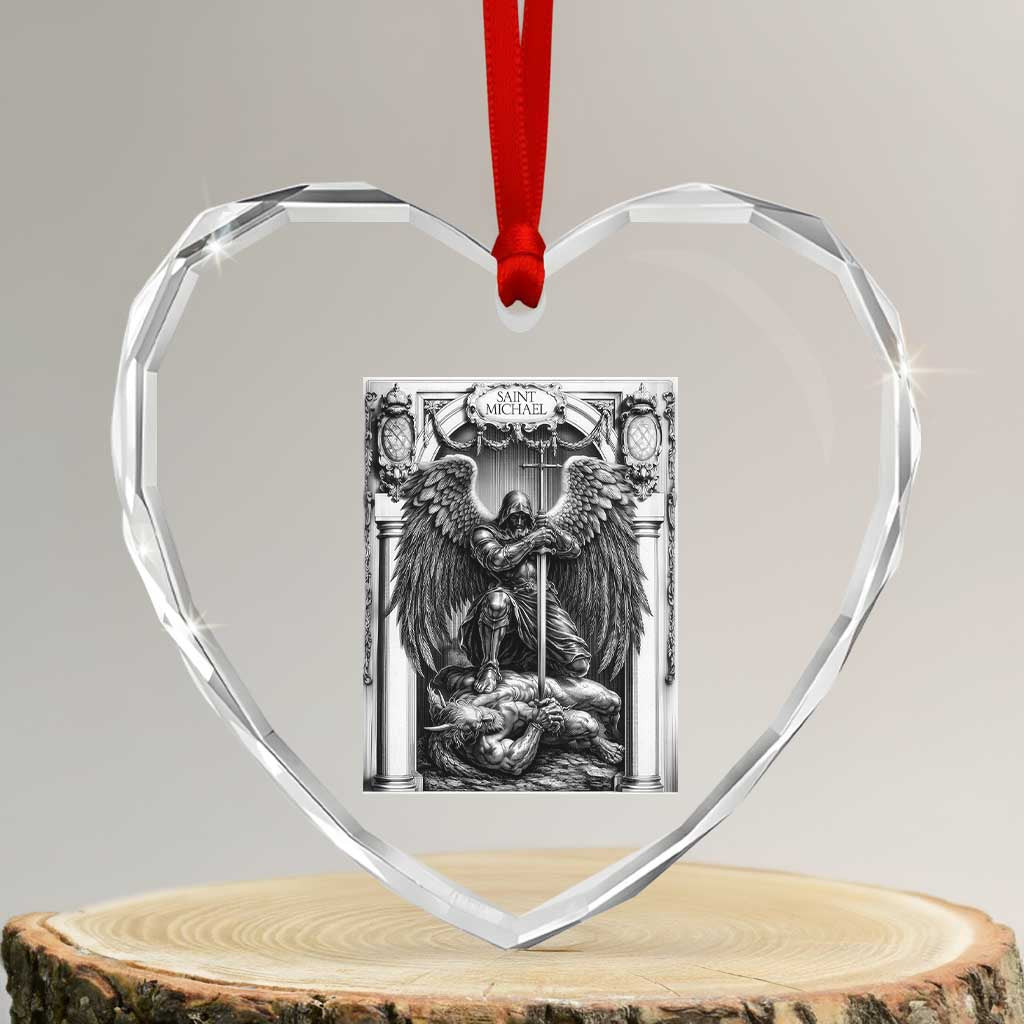 Saint Michael The Archangel Defeating Satan Heart Crystal Glass Ornament Christian Faith Gift TS12 Transparent Glass 3'' Heart Print Your Wear