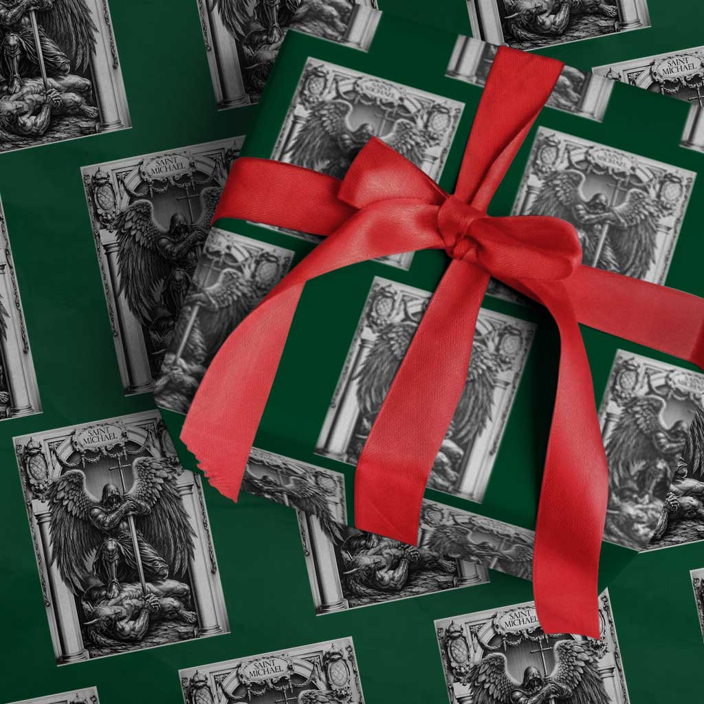Saint Michael The Archangel Defeating Satan Wrapping Paper Roll Christian Faith Gift TS12 Green Print Your Wear