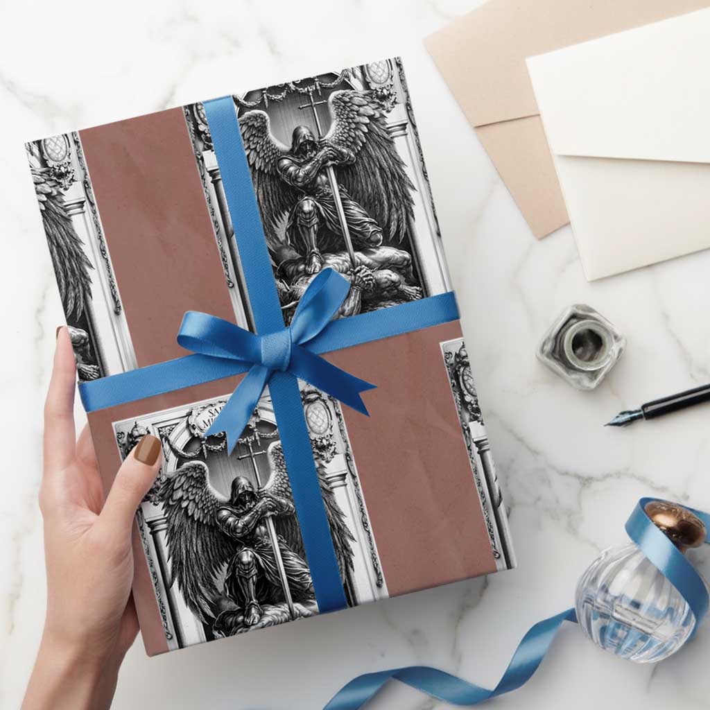 Saint Michael The Archangel Defeating Satan Wrapping Paper Roll Christian Faith Gift TS12 Mocha Print Your Wear