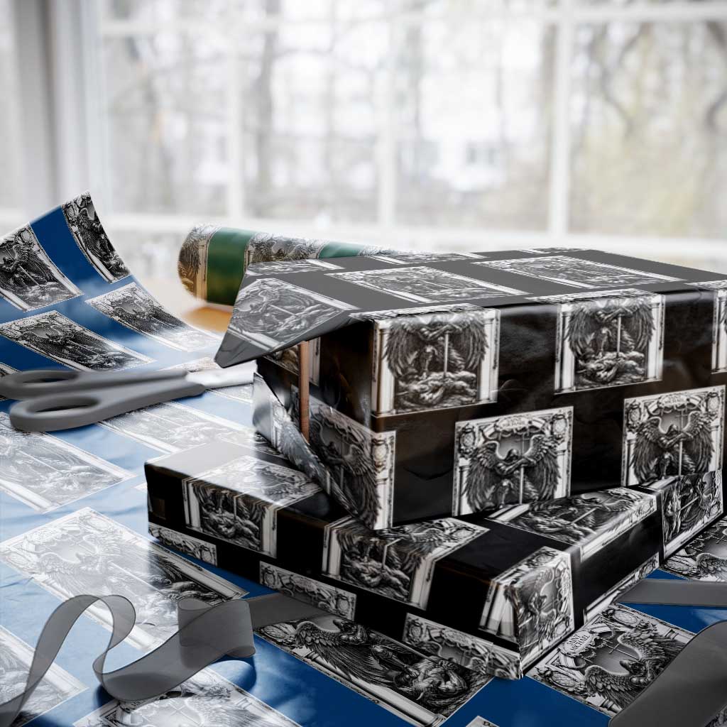 Saint Michael The Archangel Defeating Satan Wrapping Paper Roll Christian Faith Gift TS12 Black Print Your Wear