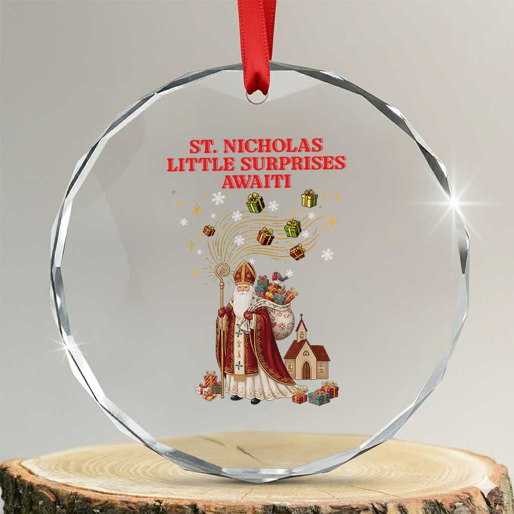 Saint Nicholas Santa Claus Christmas Crystal Glass Ornament Little Surprises Awaiti TS14 Transparent Glass 3'' Circle Print Your Wear