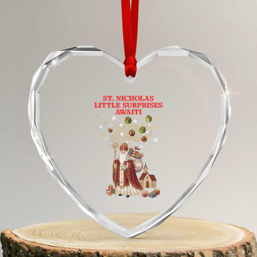 Saint Nicholas Santa Claus Christmas Heart Crystal Glass Ornament Little Surprises Awaiti TS14 Transparent Glass 3'' Heart Print Your Wear