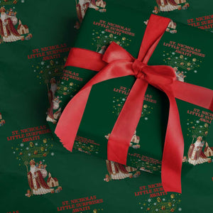 Saint Nicholas Santa Claus Christmas Wrapping Paper Roll Little Surprises Awaiti TS14 Green Print Your Wear