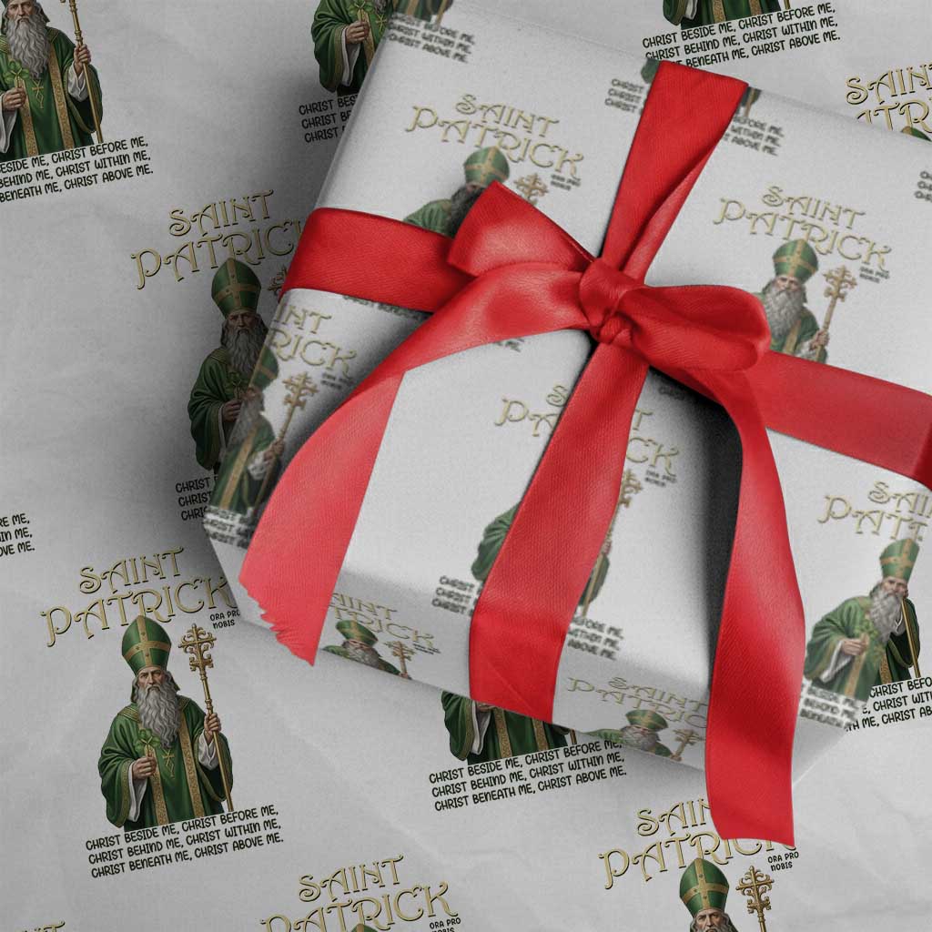 Saint Patrick Ora Pro Nobis Wrapping Paper Roll Irish Christian Prayer TS12 White Print Your Wear