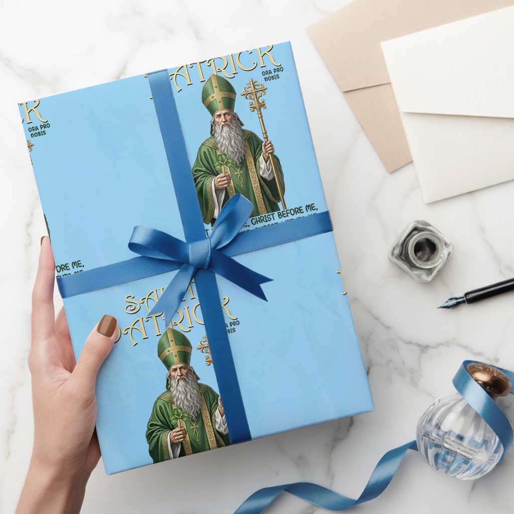Saint Patrick Ora Pro Nobis Wrapping Paper Roll Irish Christian Prayer TS12 Light Blue Print Your Wear