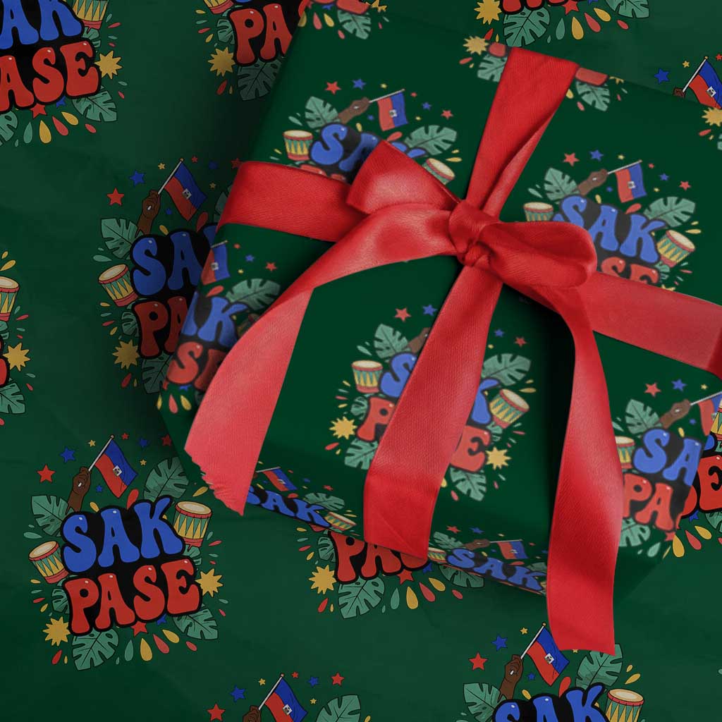 Sak Pase Colorful Festive Haitian Drums Tropical Graphic Wrapping Paper Roll Haiti Heritage Pride TS02 Green Print Your Wear