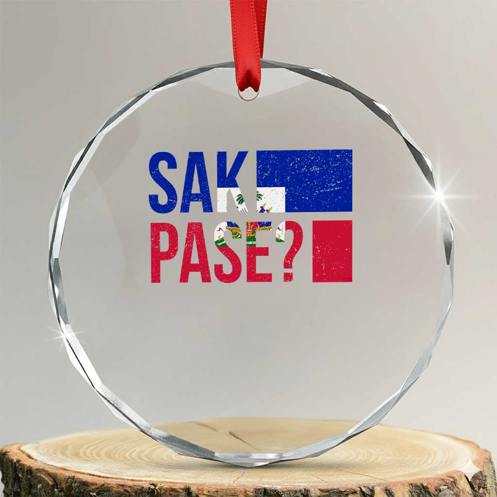 Sak Pase Haitian Creole Crystal Glass Ornament Haiti Flag Heritage Pride TS02 Transparent Glass 3'' Circle Print Your Wear