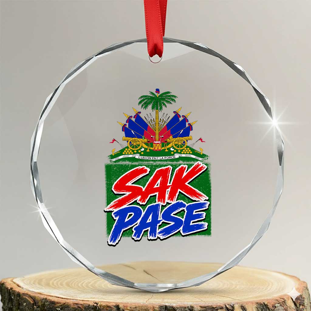 Sak Pase Haitian Creole Greeting Crystal Glass Ornament National Crest Cultural Haiti Pride TS02 Transparent Glass 3'' Circle Print Your Wear