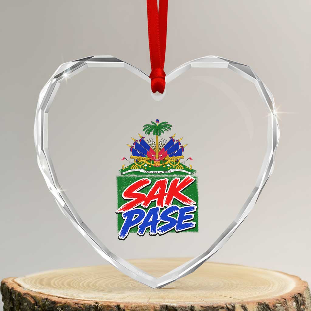 Sak Pase Haitian Creole Greeting Heart Crystal Glass Ornament National Crest Cultural Haiti Pride TS02 Transparent Glass 3'' Heart Print Your Wear
