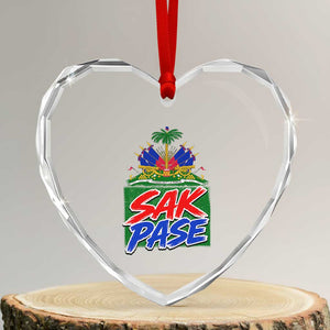 Sak Pase Haitian Creole Greeting Heart Crystal Glass Ornament National Crest Cultural Haiti Pride TS02 Transparent Glass 3'' Heart Print Your Wear