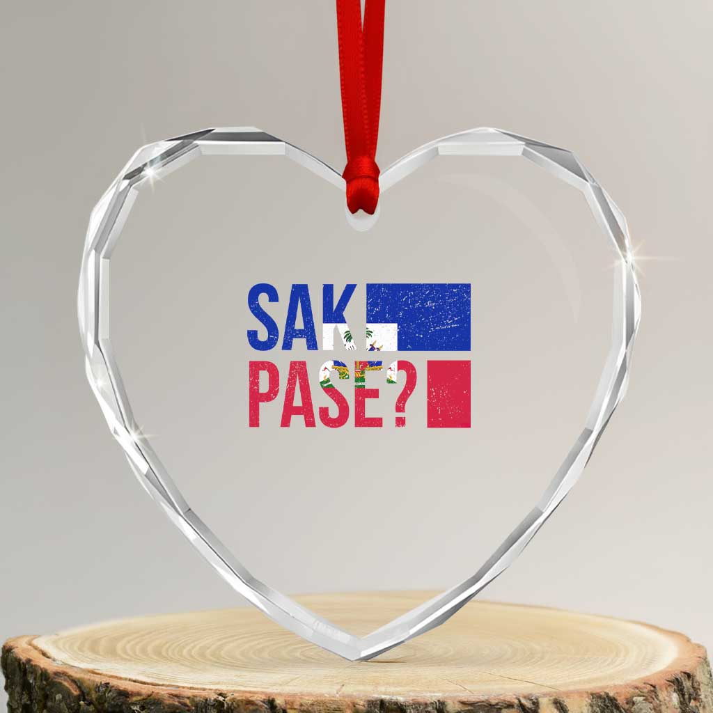 Sak Pase Haitian Creole Heart Crystal Glass Ornament Haiti Flag Heritage Pride TS02 Transparent Glass 3'' Heart Print Your Wear