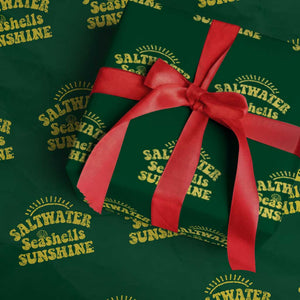 Saltwater Seashells Sunshine Wrapping Paper Roll Beach Summer Vacation Vintage 70's Retro TS10 Green Print Your Wear