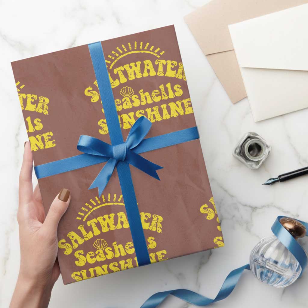 Saltwater Seashells Sunshine Wrapping Paper Roll Beach Summer Vacation Vintage 70's Retro TS10 Mocha Print Your Wear