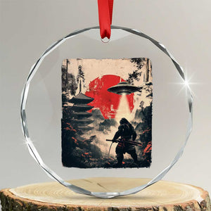 Samurai Bigfoot Crystal Glass Ornament Funny Japanese Retro Vintage Sasquatch Graphic Ukiyo-e Art TS10 Transparent Glass 3'' Circle Print Your Wear