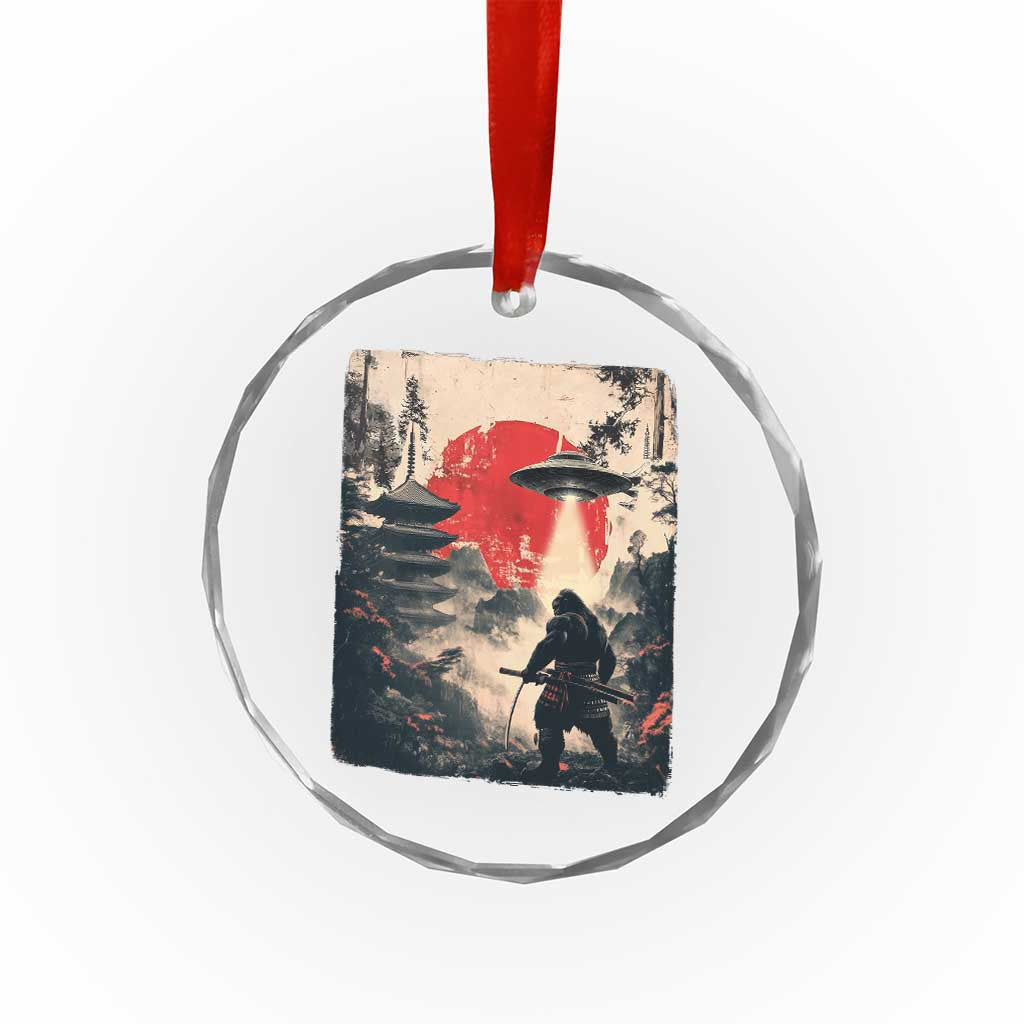 Samurai Bigfoot Crystal Glass Ornament Funny Japanese Retro Vintage Sasquatch Graphic Ukiyo-e Art TS10 Transparent Glass 3'' Circle Print Your Wear