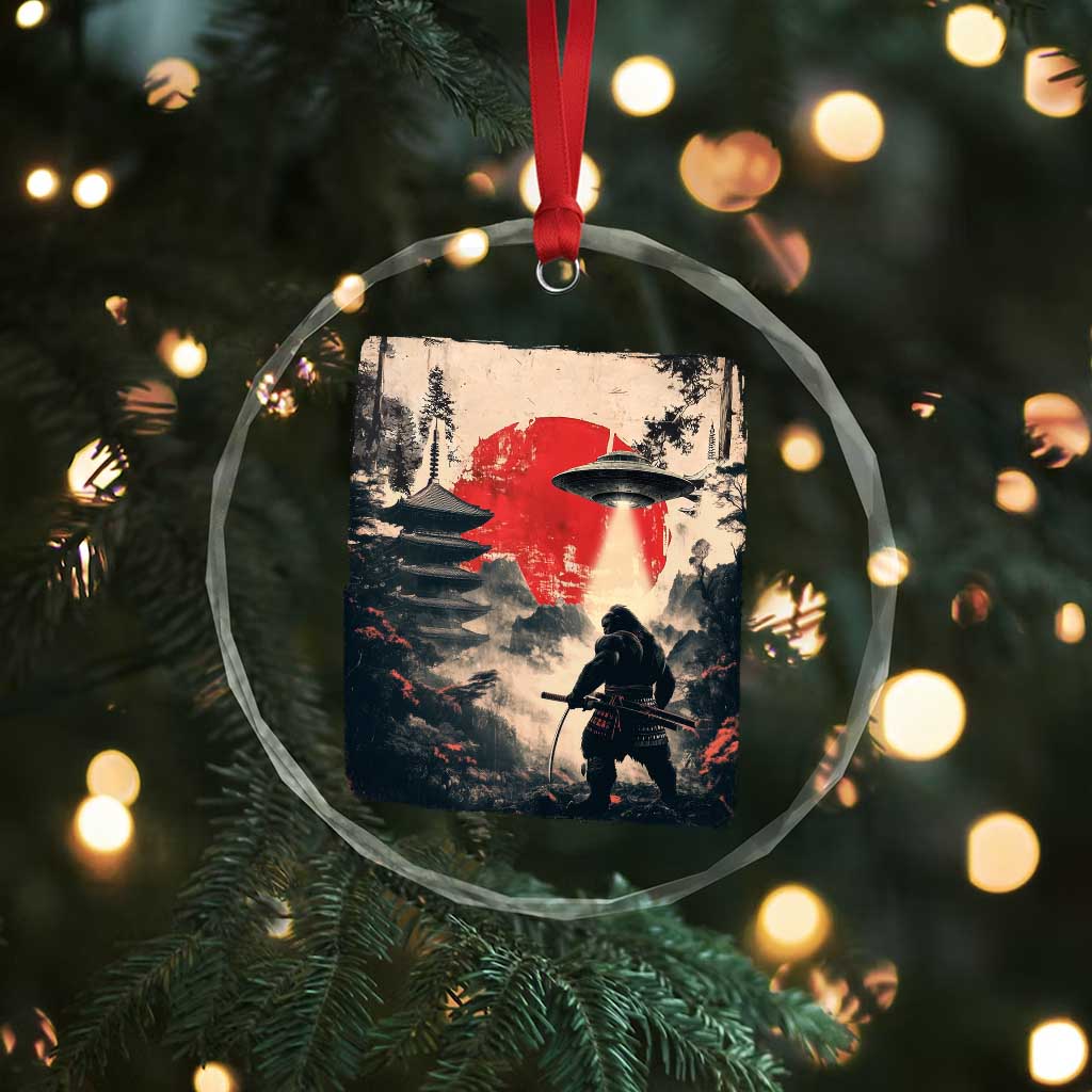 Samurai Bigfoot Crystal Glass Ornament Funny Japanese Retro Vintage Sasquatch Graphic Ukiyo-e Art TS10 Print Your Wear