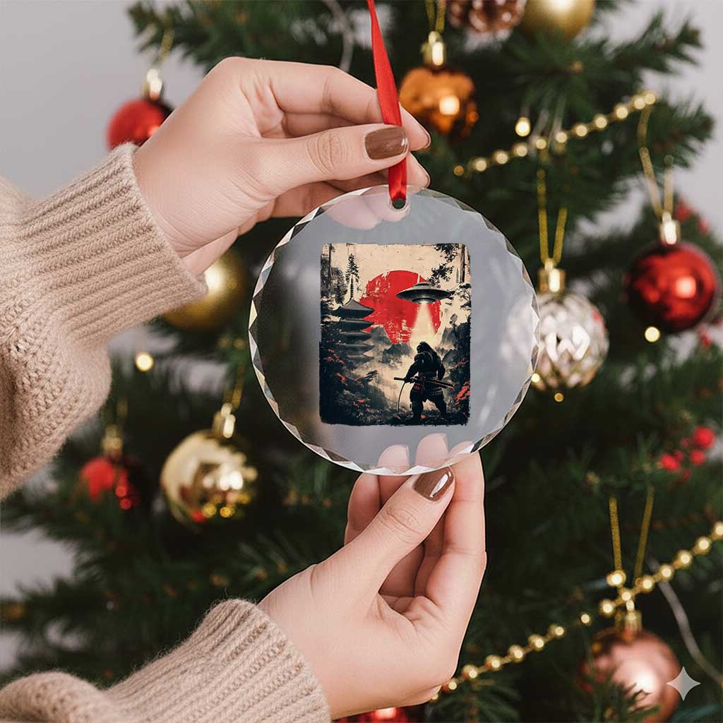 Samurai Bigfoot Crystal Glass Ornament Funny Japanese Retro Vintage Sasquatch Graphic Ukiyo-e Art TS10 Print Your Wear