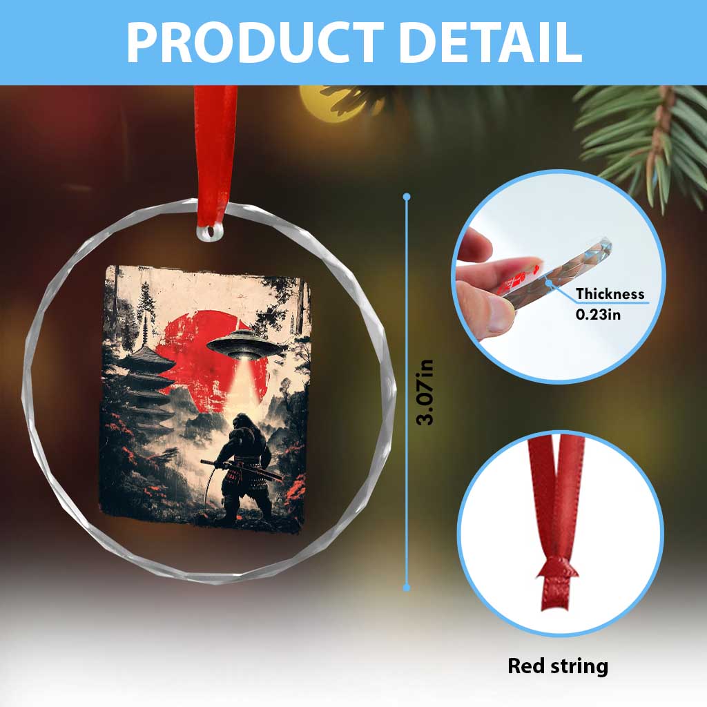 Samurai Bigfoot Crystal Glass Ornament Funny Japanese Retro Vintage Sasquatch Graphic Ukiyo-e Art TS10 Print Your Wear