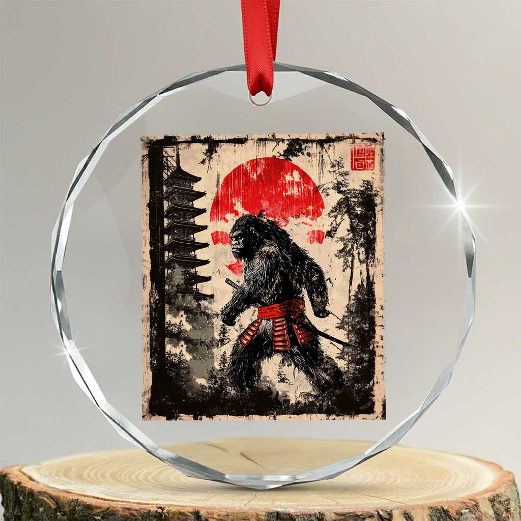 Samurai Bigfoot Crystal Glass Ornament Japanese Vintage Sasquatch Graphic Ukiyo-e Art Funny TS10 Transparent Glass 3'' Circle Print Your Wear