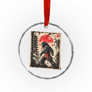 Samurai Bigfoot Crystal Glass Ornament Japanese Vintage Sasquatch Graphic Ukiyo-e Art Funny TS10 Transparent Glass 3'' Circle Print Your Wear