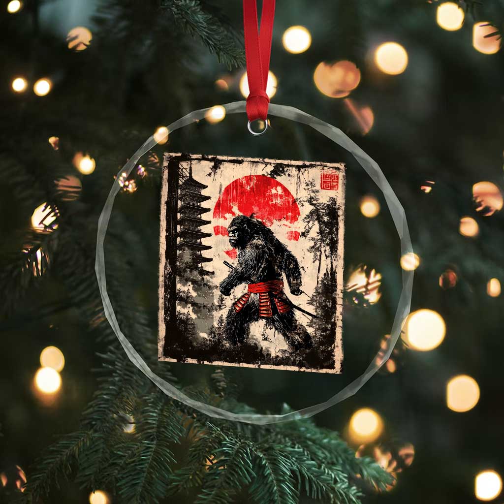 Samurai Bigfoot Crystal Glass Ornament Japanese Vintage Sasquatch Graphic Ukiyo-e Art Funny TS10 Print Your Wear