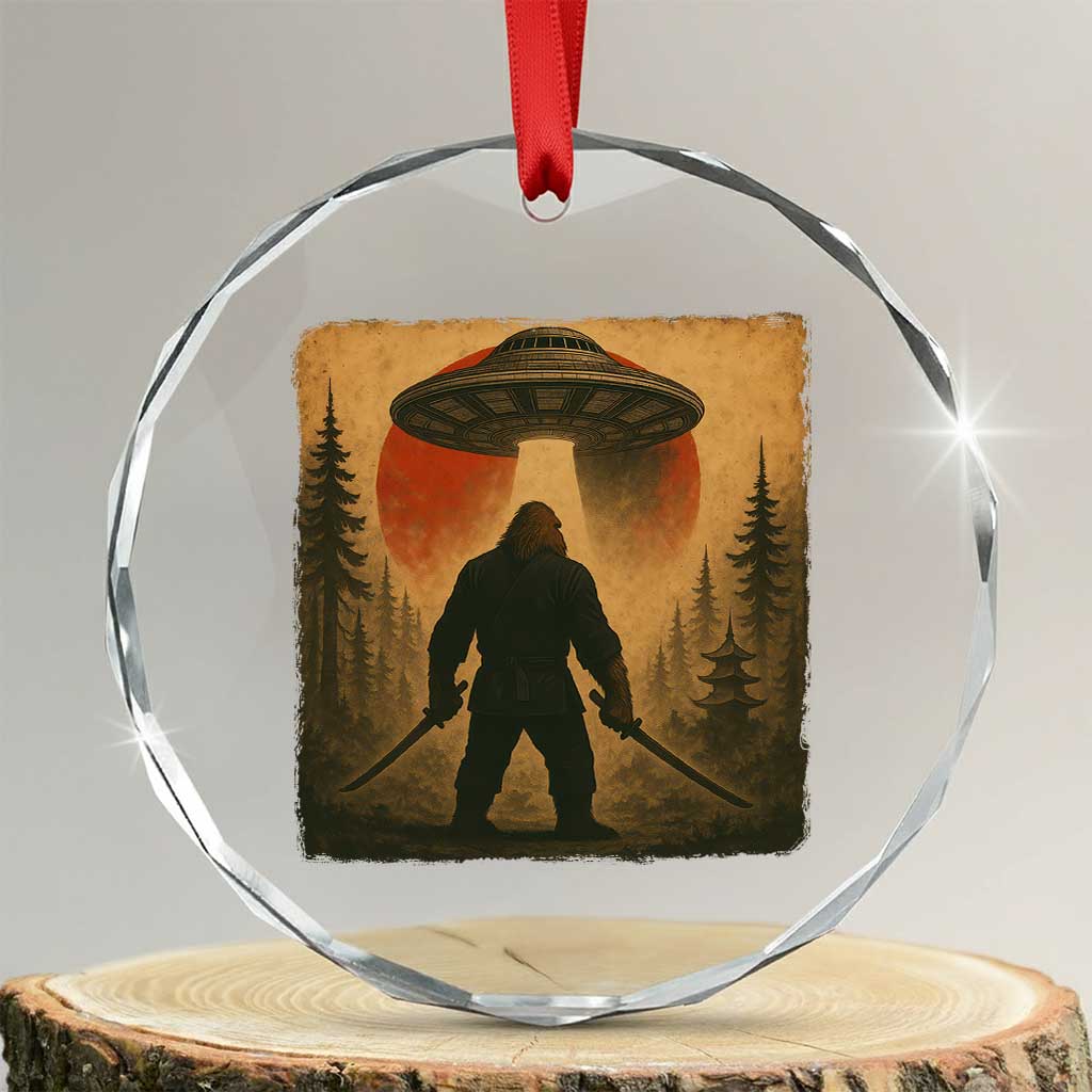 Samurai Bigfoot Crystal Glass Ornament Japanese Vintage Ukiyoe Style TS12 Transparent Glass 3'' Circle Print Your Wear