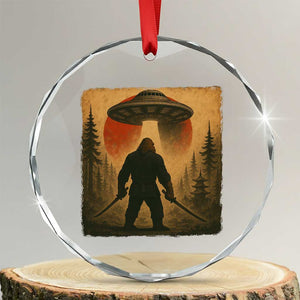 Samurai Bigfoot Crystal Glass Ornament Japanese Vintage Ukiyoe Style TS12 Transparent Glass 3'' Circle Print Your Wear