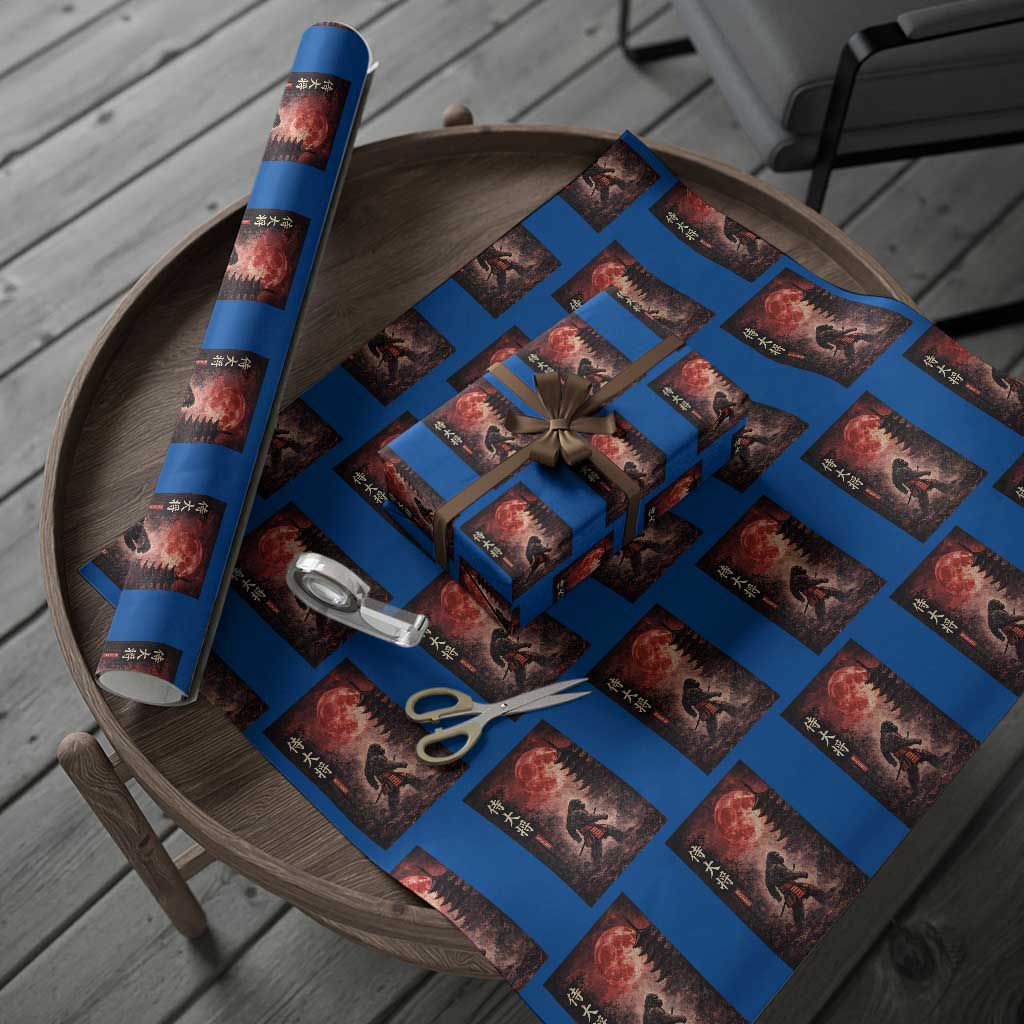 Samurai Bigfoot Wrapping Paper Roll Vintage Japanese Graphic Ukiyo-e Art Sasquatch Red Moon TS10 Blue Print Your Wear