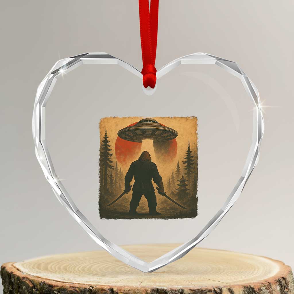 Samurai Bigfoot Heart Crystal Glass Ornament Japanese Vintage Ukiyoe Style TS12 Transparent Glass 3'' Heart Print Your Wear