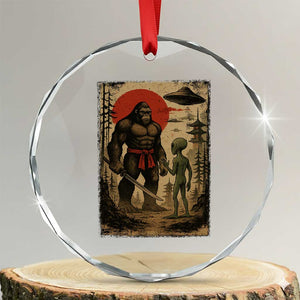 Samurai Bigfoot Japanese UFO Crystal Glass Ornament Sasquatch Ailen Ukiyo-e TS14 Transparent Glass 3'' Circle Print Your Wear