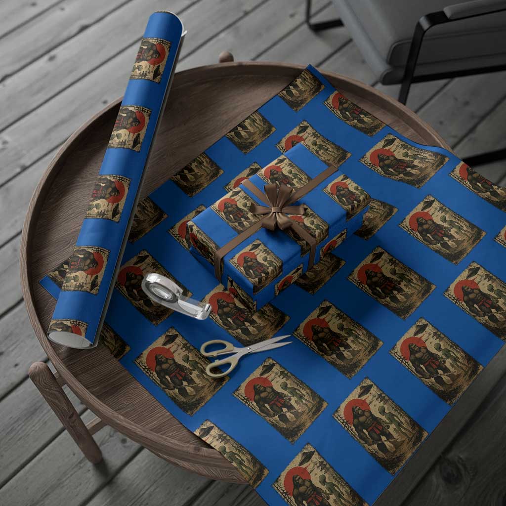 Samurai Bigfoot Japanese UFO Wrapping Paper Roll Sasquatch Ailen Ukiyo-e TS14 Blue Print Your Wear