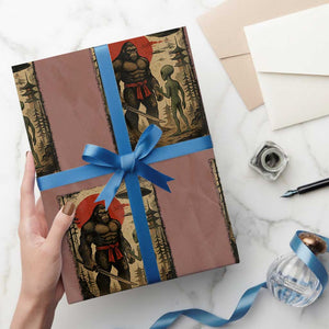 Samurai Bigfoot Japanese UFO Wrapping Paper Roll Sasquatch Ailen Ukiyo-e TS14 Mocha Print Your Wear