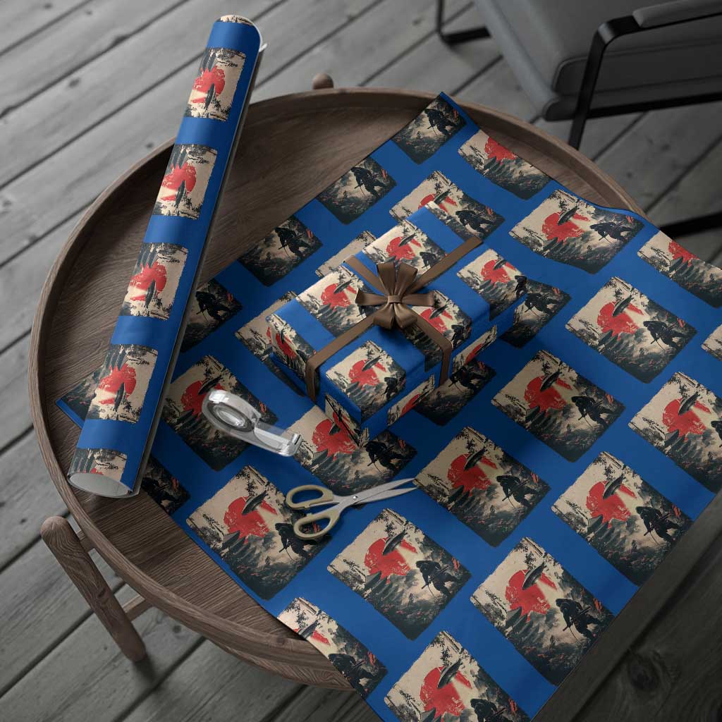 Samurai Bigfoot Wrapping Paper Roll Funny Japanese Retro Vintage Sasquatch Graphic Ukiyo-e Art TS10 Blue Print Your Wear