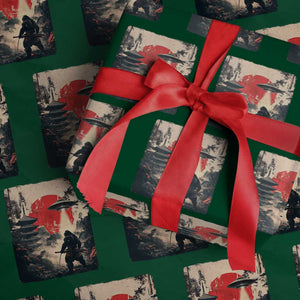 Samurai Bigfoot Wrapping Paper Roll Funny Japanese Retro Vintage Sasquatch Graphic Ukiyo-e Art TS10 Green Print Your Wear