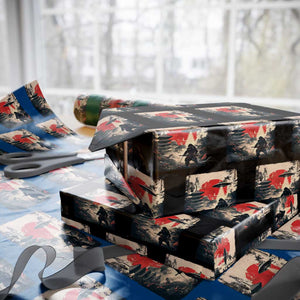 Samurai Bigfoot Wrapping Paper Roll Funny Japanese Retro Vintage Sasquatch Graphic Ukiyo-e Art TS10 Black Print Your Wear
