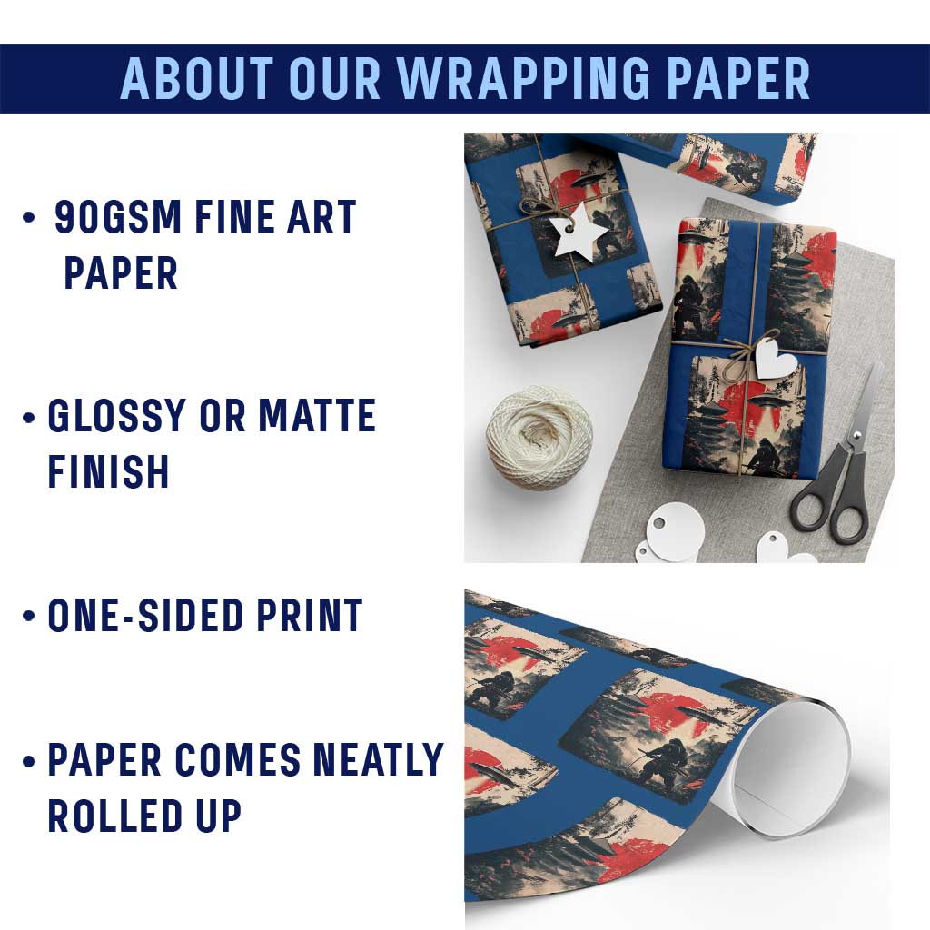 Samurai Bigfoot Wrapping Paper Roll Funny Japanese Retro Vintage Sasquatch Graphic Ukiyo-e Art TS10 Print Your Wear